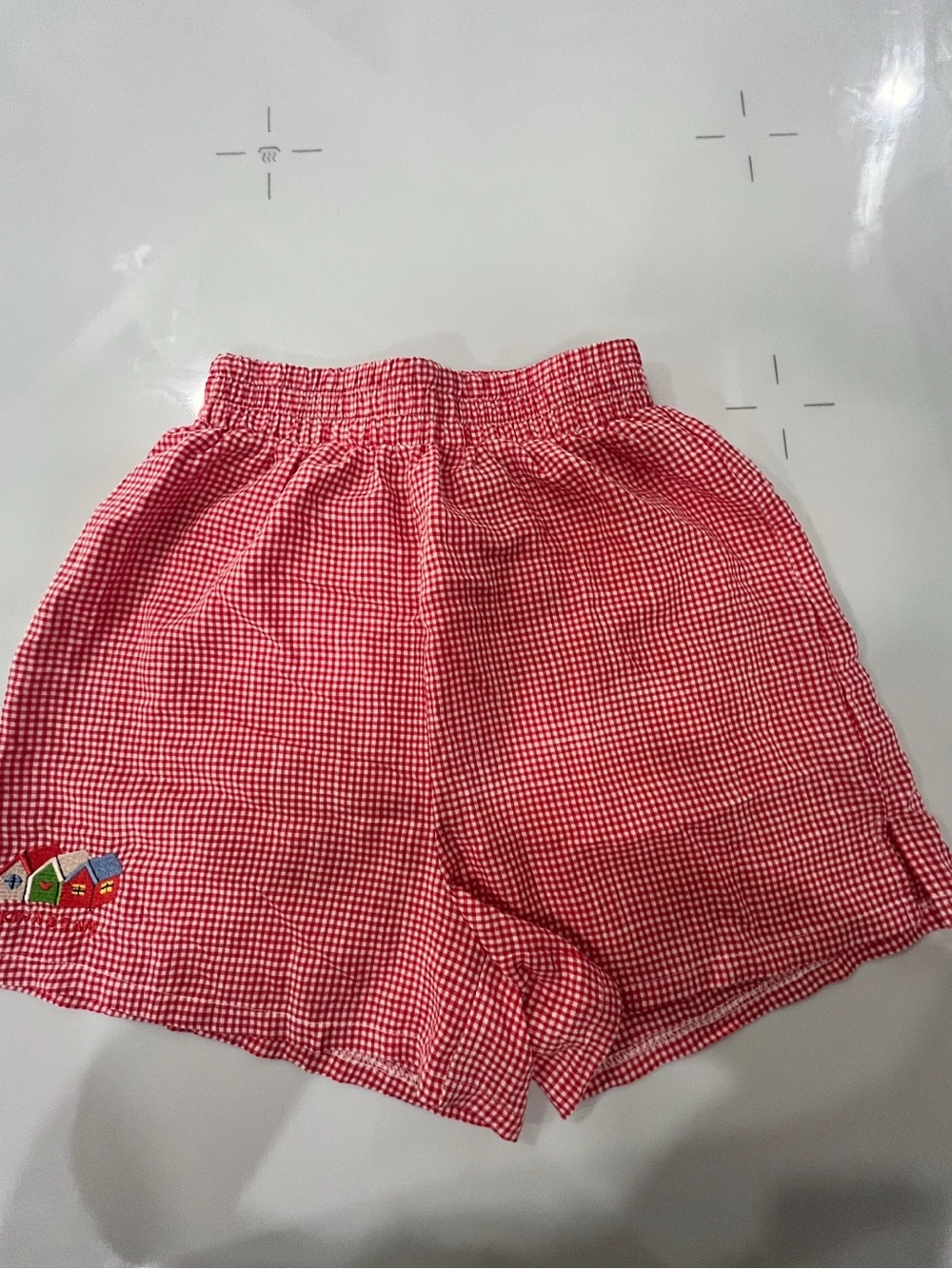 Red Gingham Kids Shorts with Embroidered Detail